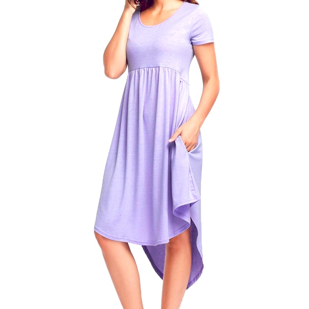 Lavender Summer Pockets High-Low Scoop Neck Cotton Dress Medium
